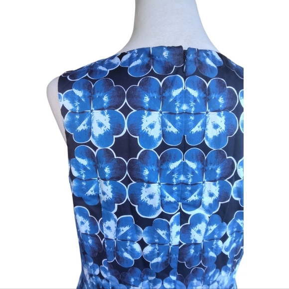 Talbots Blue & White Gingham Floral Fit N Flare Style Midi Length Dress Size 6P - Picture 8 of 10